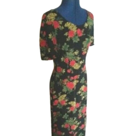 Vintage 90s early 00s dark rose florals maxi fitted dress - Picture 15 of 15